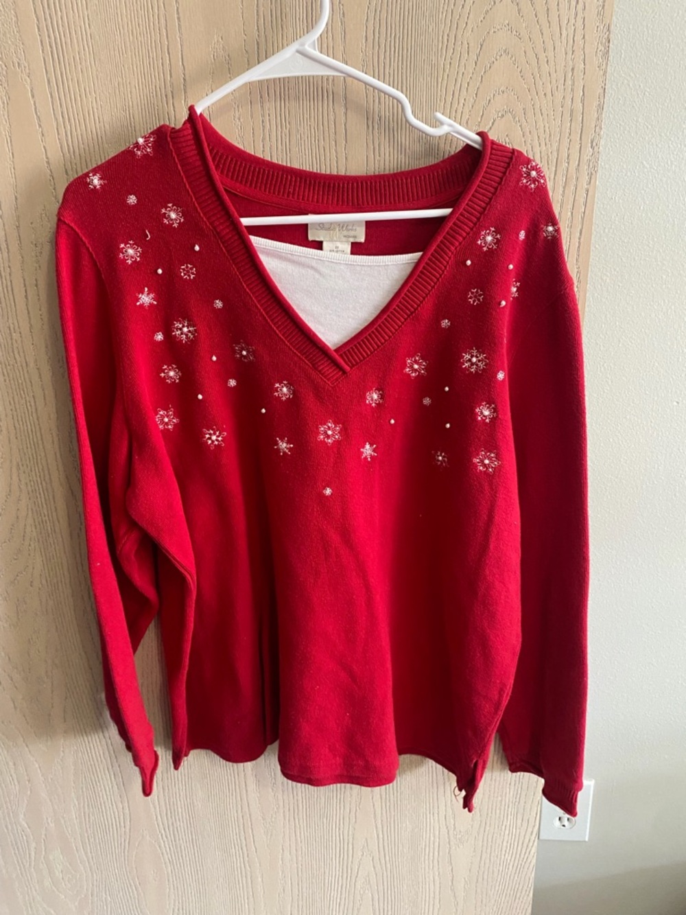 Vintage Studio Works Red Knit Top with Pearl Accents